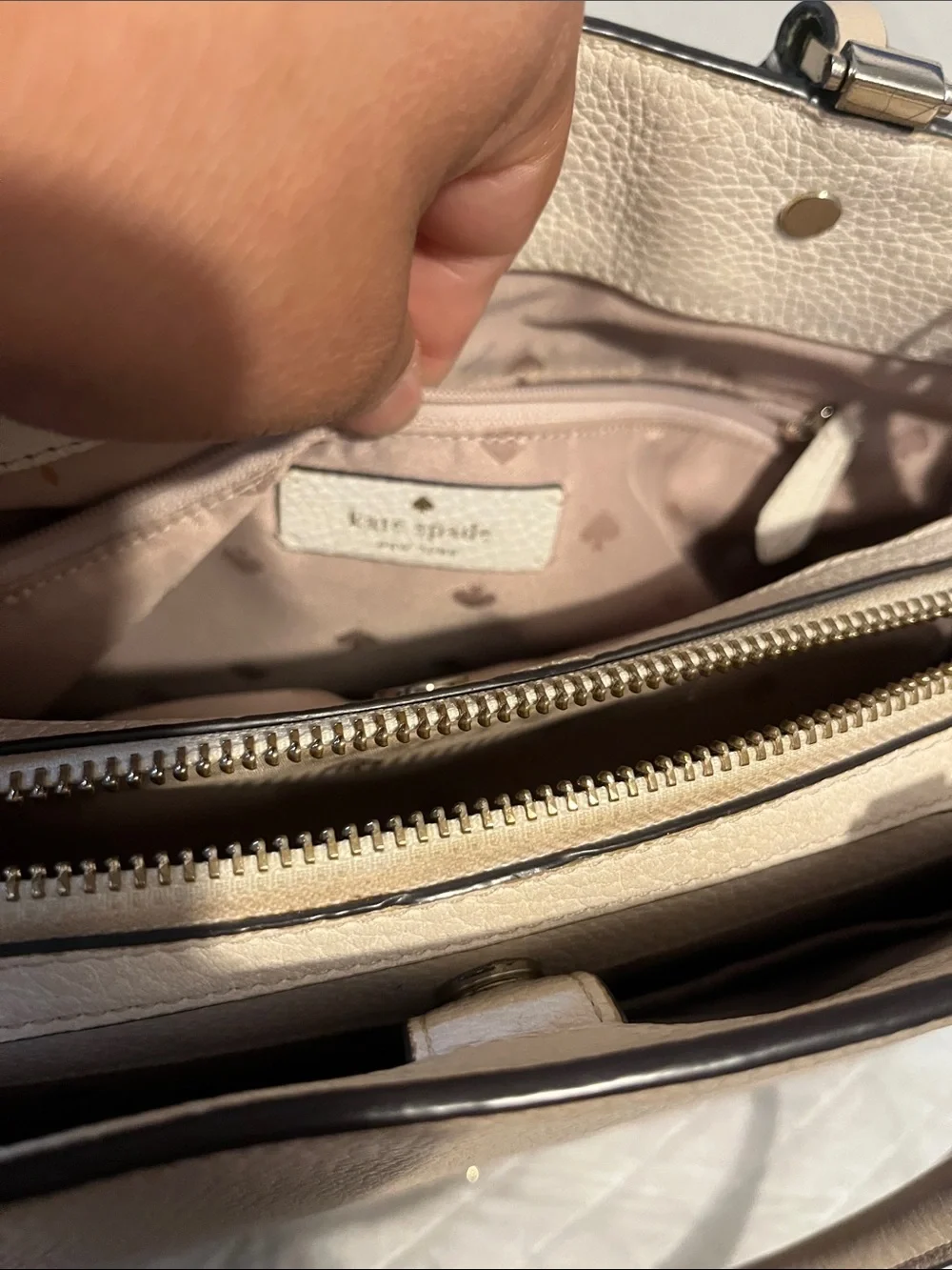 kate spade Neutral Beige Pebbled Leather Satchel with Detachable Strap